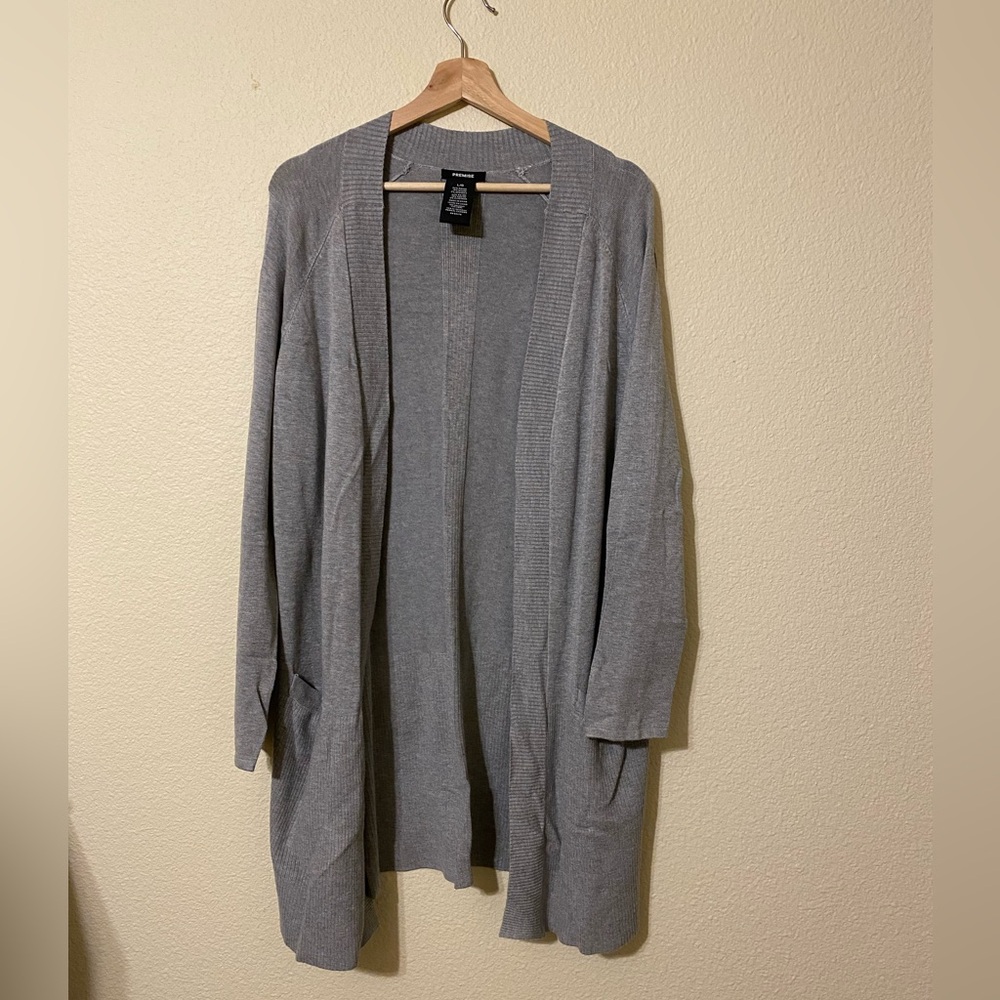 Gray Open Front Cardigan Sweater